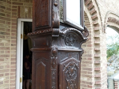 Liége Regénce  style Grandfather clock  in carved oak, Belgium,Liége 1880