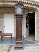 Liége Regénce  style Grandfather clock  in carved oak, Belgium,Liége 1880