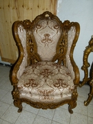 Louis 15 style Bergére armchair with nice quality carving in walnut, Belgium 1920