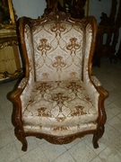 Louis 15 style Bergére armchair with nice quality carving in walnut, Belgium 1920