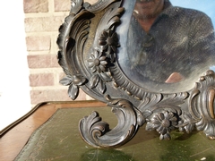 Louis 15 style Make-up or table mirror in patinated bronze, France 1890