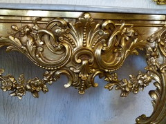 Louis 15 style Gilded console with marble top in gilded wood, France 1890