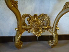 Louis 15 style Gilded console with marble top in gilded wood, France 1890