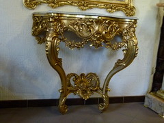 Louis 15 style Gilded console with marble top in gilded wood, France 1890