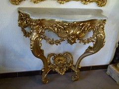 Louis 15 style Gilded console with marble top in gilded wood, France 1890