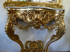 Louis 15 style Gilded console with marble top in gilded wood, France 1890