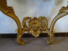 Louis 15 style Gilded console with marble top in gilded wood, France 1890