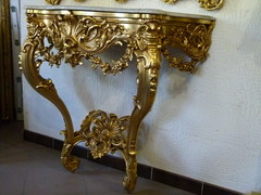 Louis 15 style Gilded console with marble top in gilded wood, France 1890