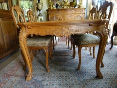 Louis 15 style Highly carved table and 6 chairs in carved oak, Belgium,Liége 1940