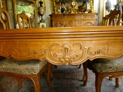 Louis 15 style Highly carved table and 6 chairs in carved oak, Belgium,Liége 1940