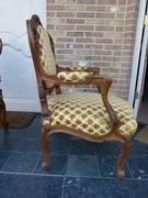 Louis 15 style Pair armchairs in carved wallnut, France 1880