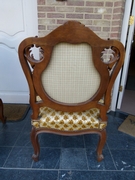 Louis 15 style Pair armchairs in carved wallnut, France 1880