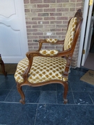 Louis 15 style Pair armchairs in carved wallnut, France 1880