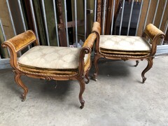 Louis 15 style pair benches in walnut, Austria,Vienna 1900