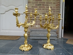 Louis 15 style Pair candelabra in gilded bronze, France 1900