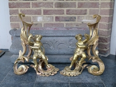 Louis 15 style Pair fireplace inserts with cherubs putto,s in gilded bronze, France 1870