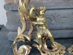 Louis 15 style Pair fireplace inserts with cherubs putto,s in gilded bronze, France 1870