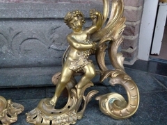 Louis 15 style Pair fireplace inserts with cherubs putto,s in gilded bronze, France 1870