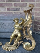 Louis 15 style Pair fireplace inserts with cherubs putto,s in gilded bronze, France 1870