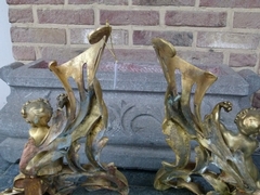 Louis 15 style Pair fireplace inserts with cherubs putto,s in gilded bronze, France 1870