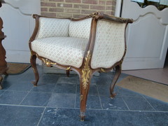 Louis 15 style Small bench with gilding in walnut, Austria 1900