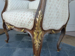 Louis 15 style Small bench with gilding in walnut, Austria 1900