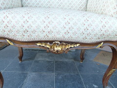 Louis 15 style Small bench with gilding in walnut, Austria 1900