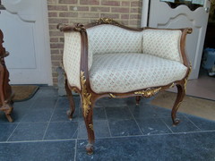 Louis 15 style Small bench with gilding in walnut, Austria 1900