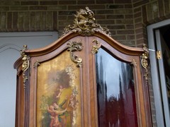 Louis 15 style Unusual cabinet with vernis matin paintings in walnut, Austria 1880