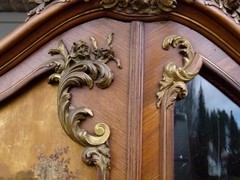 Louis 15 style Unusual cabinet with vernis matin paintings in walnut, Austria 1880