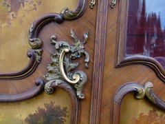 Louis 15 style Unusual cabinet with vernis matin paintings in walnut, Austria 1880