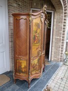 Louis 15 style Unusual cabinet with vernis matin paintings in walnut, Austria 1880