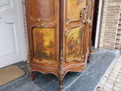 Louis 15 style Unusual cabinet with vernis matin paintings in walnut, Austria 1880