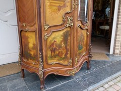 Louis 15 style Unusual cabinet with vernis matin paintings in walnut, Austria 1880