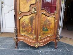 Louis 15 style Unusual cabinet with vernis matin paintings in walnut, Austria 1880