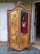 Louis 15 style Unusual cabinet with vernis matin paintings in walnut, Austria 1880