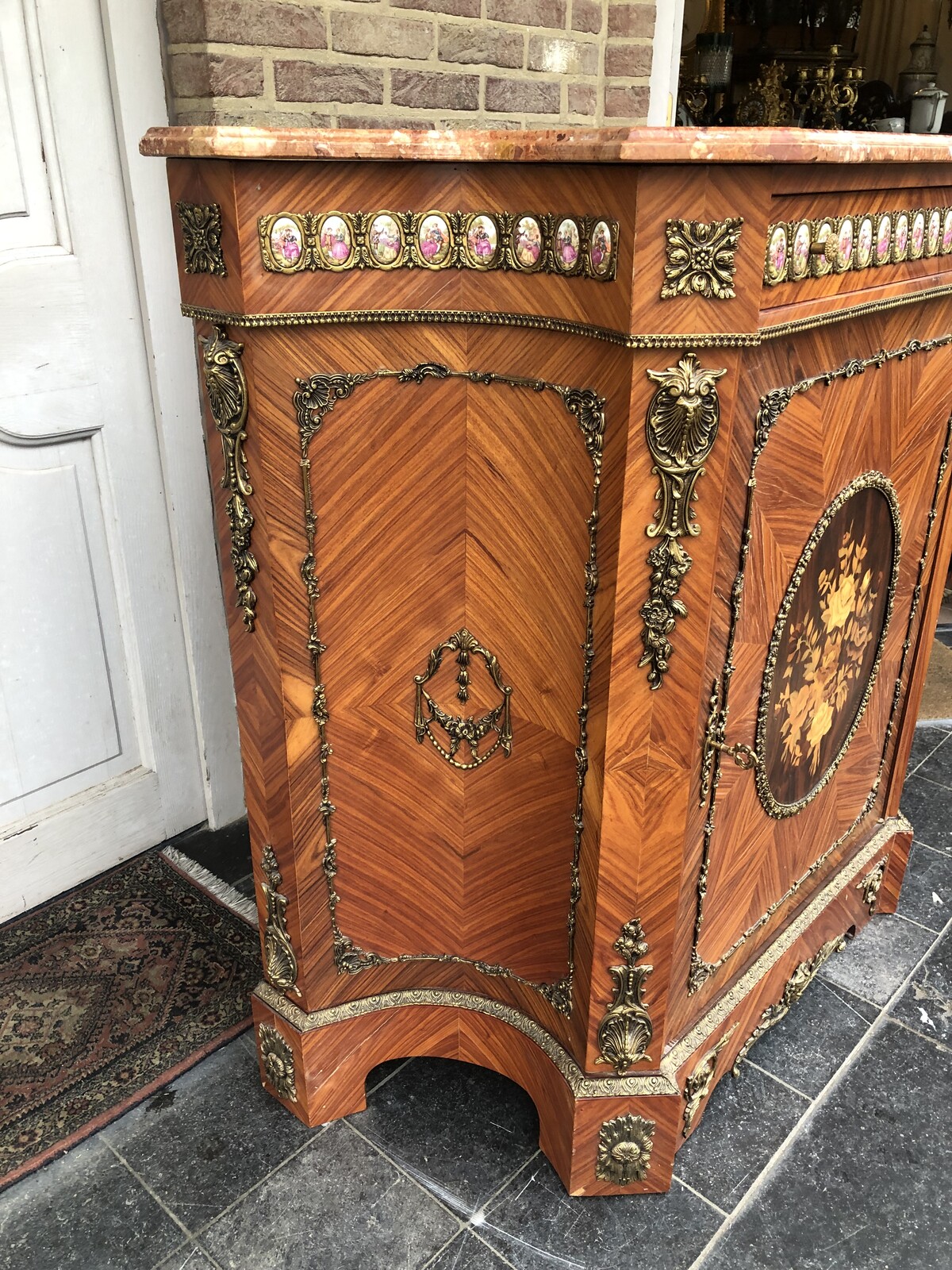 Louis 16 Cabinet with marquetry and porcelain plates