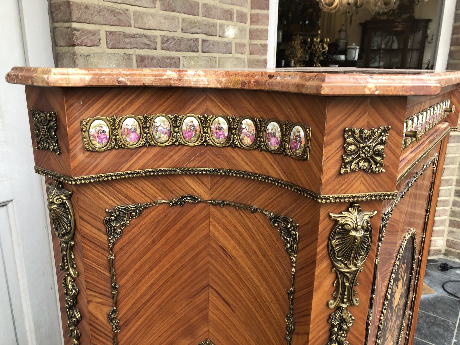 Louis 16 Cabinet with marquetry and porcelain plates