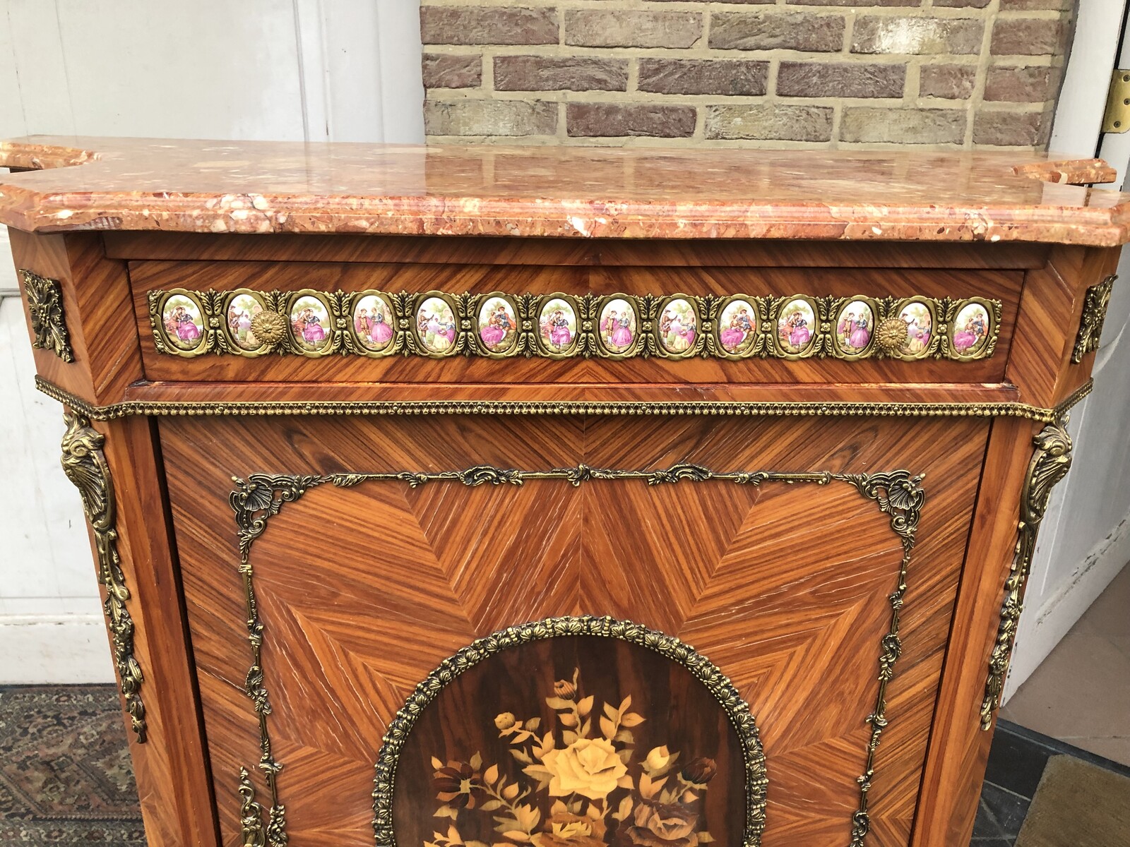 Louis 16 Cabinet with marquetry and porcelain plates