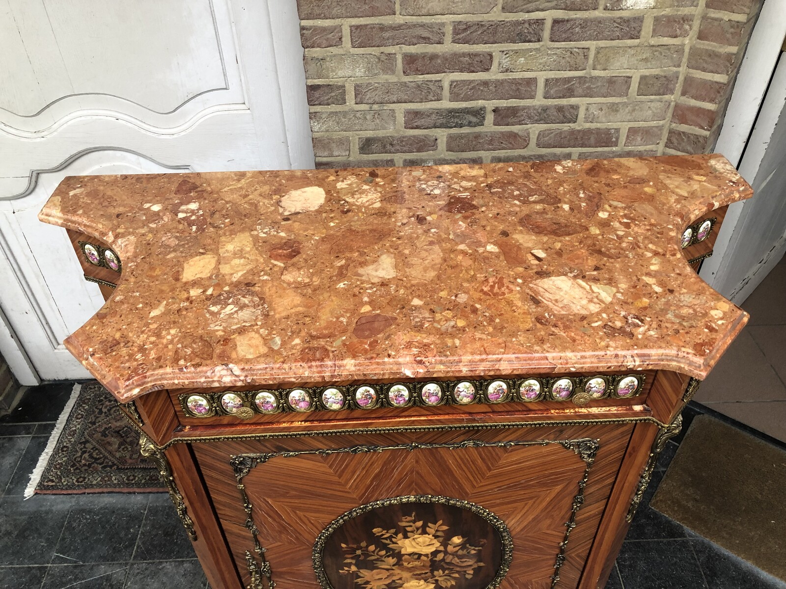 Louis 16 Cabinet with marquetry and porcelain plates