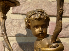 Louis 16 style Clockset with cherub in gilded bronze and white marblee, France 1890