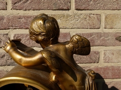 Louis 16 style Clockset with cherub in gilded bronze and white marblee, France 1890