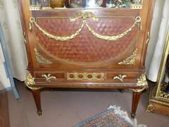 Louis 16 style Display cabinet vitrine in gilded bronzes and satinwood with red marble top, France 1880