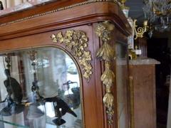 Louis 16 style Display cabinet vitrine in gilded bronzes and satinwood with red marble top, France 1880