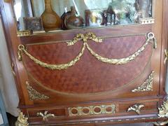 Louis 16 style Display cabinet vitrine in gilded bronzes and satinwood with red marble top, France 1880