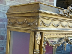 Louis 16 style Gilded display vitrine cabinet in gilded wood, France 1890