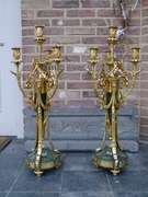 Louis 16 style huge Pair candelabra in gilded bronze and green marble, France 1880