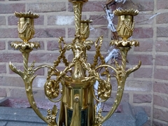 Louis 16 style huge Pair candelabra in gilded bronze and green marble, France 1880