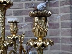 Louis 16 style huge Pair candelabra in gilded bronze and green marble, France 1880