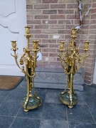 Louis 16 style huge Pair candelabra in gilded bronze and green marble, France 1880